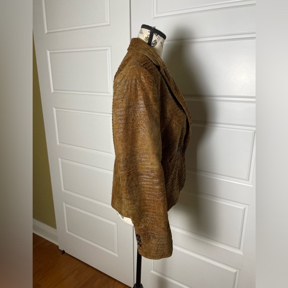 Zara Faux Suede Snake Print Brown Blazer - Picture 3 of 9